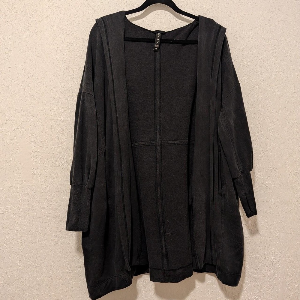 Womens Athleta Black Hooded Cardigan XS Excellent Open Front Thumbhole Fleece
